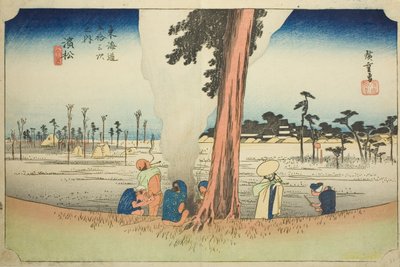 Hamamatsu: Winterszene (Hamamatsu, fuyugare no zu), aus der Serie "Dreiundfünfzig Stationen des Tokaido (Tokaido gojusan tsugi no uchi)", auch bekannt als der Hoeido Tokaido von Utagawa Hiroshige