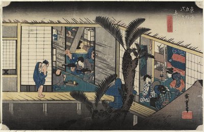 Gasthaus mit Dienstmädchen, Akasaka von Utagawa Hiroshige
