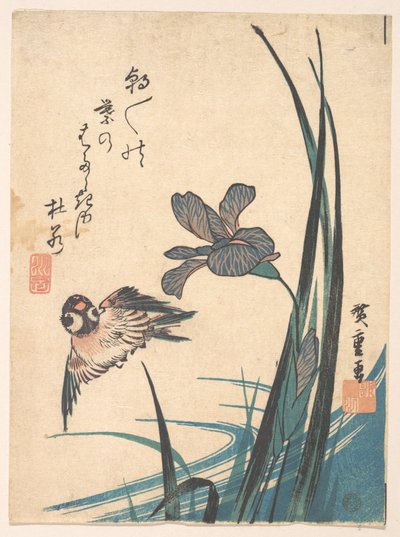 Schwertlilie und Spatz von Utagawa Hiroshige