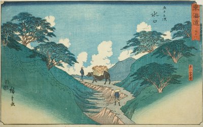 Minakuchi: Die schönen Kiefern am Berg Hiramatsu (Minakuchi, Hiramatsuyama bisho)—Nr. 51, aus der Serie "Dreiundfünfzig Stationen des Tokaido (Tokaido gojusan tsugi)", auch bekannt als Reisho Tokaido von Utagawa Hiroshige