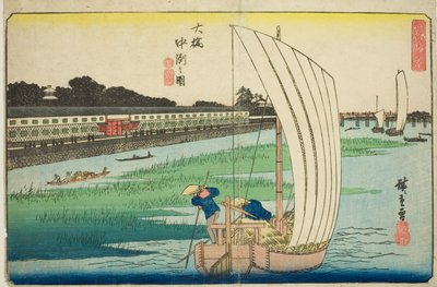 Nakasu bei Ohashi (Ohashi Nakasu no zu), aus der Serie "Außergewöhnliche Ansichten von Edo (Koto shokei)" von Utagawa Hiroshige