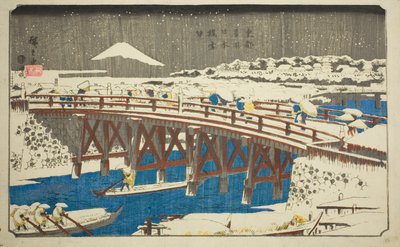 Nihon-Brücke im Schnee (Nihonbashi setchu), aus der Serie "Berühmte Orte in der östlichen Hauptstadt (Toto meisho)" von Utagawa Hiroshige