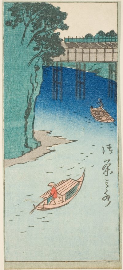 Ochanomizu, Abschnitt eines Blattes aus der Serie "Ausschnitte berühmter Orte in Edo (Edo meisho harimaze zue)" von Utagawa Hiroshige