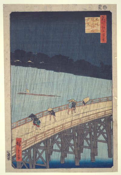 Ohashi-Brücke, plötzlicher Regenschauer bei Atake, aus der Serie Einhundert berühmte Ansichten von Edo von Utagawa Hiroshige