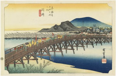 Okazaki--Yahagi-Brücke, um 1833 von Utagawa Hiroshige