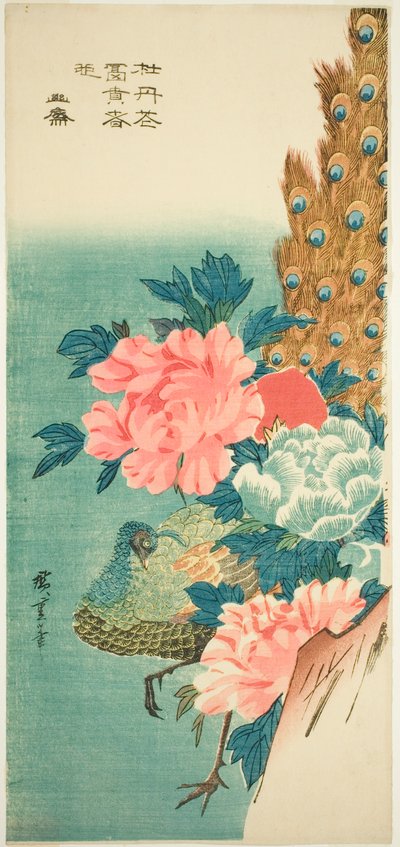 Pfau und Pfingstrosen von Utagawa Hiroshige