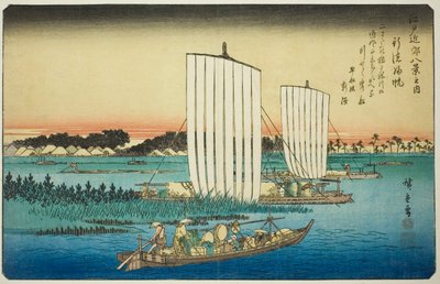 Rückkehrende Segel bei Gyotoku (Gyotoku no kihan), aus der Serie "Acht Ansichten in der Umgebung von Edo (Edo kinko hakkei no uchi)" von Utagawa Hiroshige