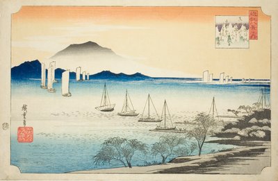 Rückkehrende Segel bei Yabase (Yabase no kihan), aus der Serie "Acht Ansichten von Omi (Omi hakkei no uchi)" von Utagawa Hiroshige