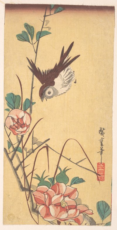 Rosen und Spatz von Utagawa Hiroshige