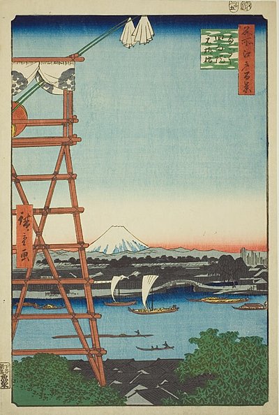 Ryogoku Ekoin und Moto-Yanagi-Brücke, Nr. 5 aus der Serie "Hundert berühmte Ansichten von Edo" von Utagawa Hiroshige