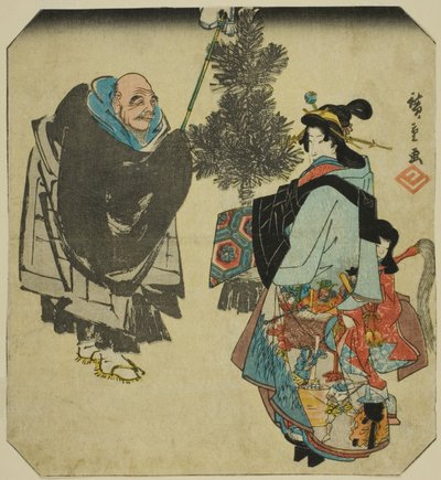 Seki: Priester Ikkyu und die Höllenkurtisane, aus der Serie "Dreiundfünfzig Paarungen für die Tokaido-Straße (Tokaido gojusan tsui)" von Utagawa Hiroshige