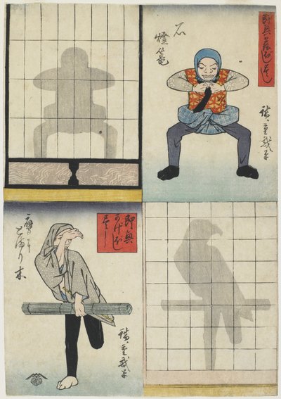 Schattenfiguren einer Laterne und eines Falken, ca. 1842 von Utagawa Hiroshige