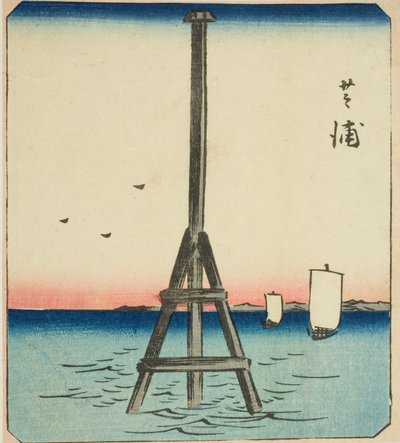 Shibaura, Abschnitt eines Blattes aus der Serie "Ausschnitte berühmter Orte in Edo" von Utagawa Hiroshige
