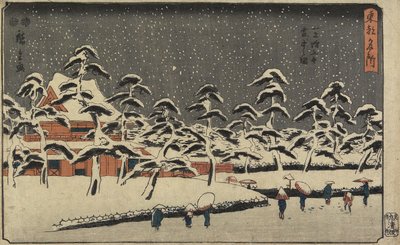 Schneeansicht des Zojoji-Tempels in Shiba, 1847-1852 von Utagawa Hiroshige