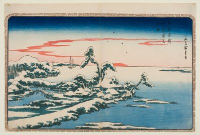 Schnee am Neujahrstag in Susaki, aus der Serie „Berühmte Orte in der östlichen Hauptstadt“ von Utagawa Hiroshige