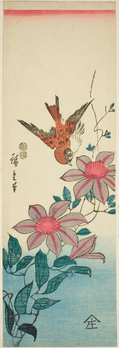 Spatz und Clematis von Utagawa Hiroshige