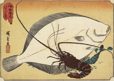 Languste und Flunder, frühes 19. Jahrhundert von Utagawa Hiroshige