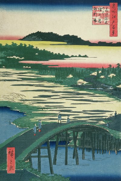 Sugatami-Brücke, Omokage-Brücke und Jariba in Takata, aus der Serie 