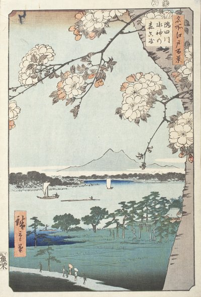 Suijin-Schrein und Massaki am Sumida-Fluss von Utagawa Hiroshige