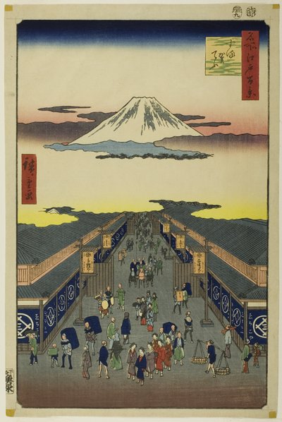Surugacho, aus der Serie "Hundert berühmte Ansichten von Edo (Meisho Edo hyakkei)" von Utagawa Hiroshige