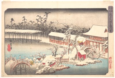 Tenmangū-Schrein in Kameido im Schnee von Utagawa Hiroshige
