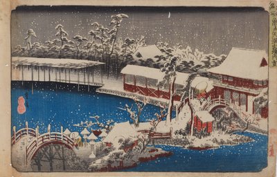 „Tenmangu-Schrein in Kameido im Schnee“ aus der Serie „Berühmte Orte der östlichen Hauptstadt“ von Utagawa Hiroshige