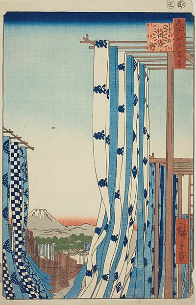 Das Färberviertel in Kanda (Kanda Kon’ya-cho), Nr. 75 aus der Serie „Hundert berühmte Ansichten von Edo (Meisho Edo hyakkei)“ von Utagawa Hiroshige