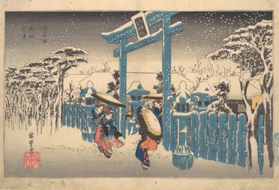 Der Gion-Schrein im Schnee, aus der Folge „Berühmte Ansichten von Kyoto“ von Utagawa Hiroshige