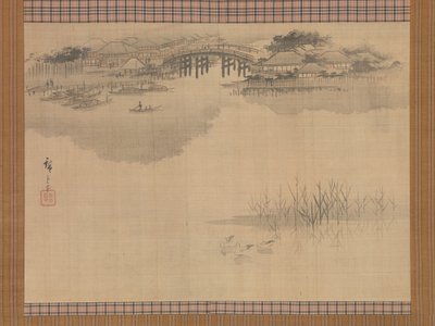 Die Imado-Brücke am Fuße des Berges Matsuchi von Utagawa Hiroshige