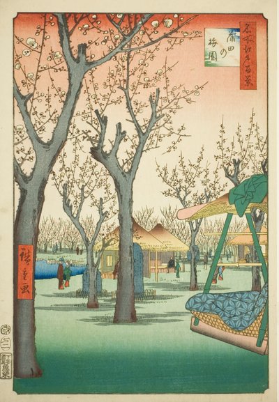 Der Pflaumenhain bei Kamata (Kamata no umezono), Nr. 27 aus der Serie "Hundert berühmte Ansichten von Edo (Meisho Edo hyakkei)" von Utagawa Hiroshige