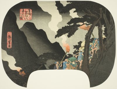 Reisen bei Nacht in den Hakone-Bergen an der Grenze der Provinzen Izu und Sagami, aus der Serie "Berühmte Orte in den verschiedenen Provinzen" von Utagawa Hiroshige