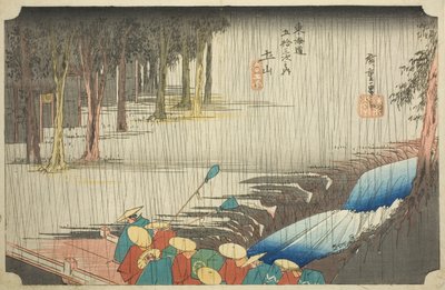 Tsuchiyama: Frühlingsregen, aus der Serie "Dreiundfünfzig Stationen des Tokaido" von Utagawa Hiroshige