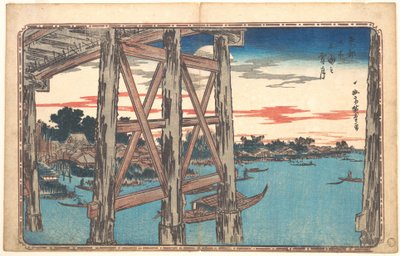 Mond in der Abenddämmerung an der Ryōgoku-Brücke von Utagawa Hiroshige
