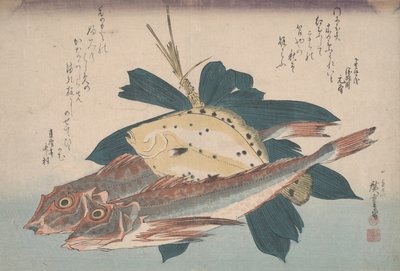 Zwei Knurrhähne und eine Scholle von Utagawa Hiroshige