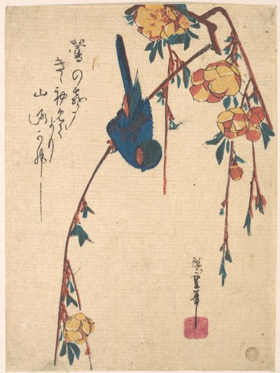 Trauerkirsche und Blauvogel von Utagawa Hiroshige