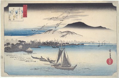 Wildgänse fliegen hinunter bei Katada, aus der Serie Acht Ansichten von Ōmi von Utagawa Hiroshige