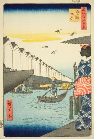 Yoroi-Fähre, Koami-cho (Yoroi no watashi Koami-cho), aus der Serie „Hundert berühmte Ansichten von Edo (Meisho Edo hyakkei)“ von Utagawa Hiroshige