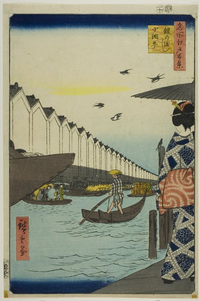 Yoroi-Fähre, Koami-cho (Yoroi no watashi Koami-cho), aus der Serie „Hundert berühmte Ansichten von Edo (Meisho Edo hyakkei)“ von Utagawa Hiroshige