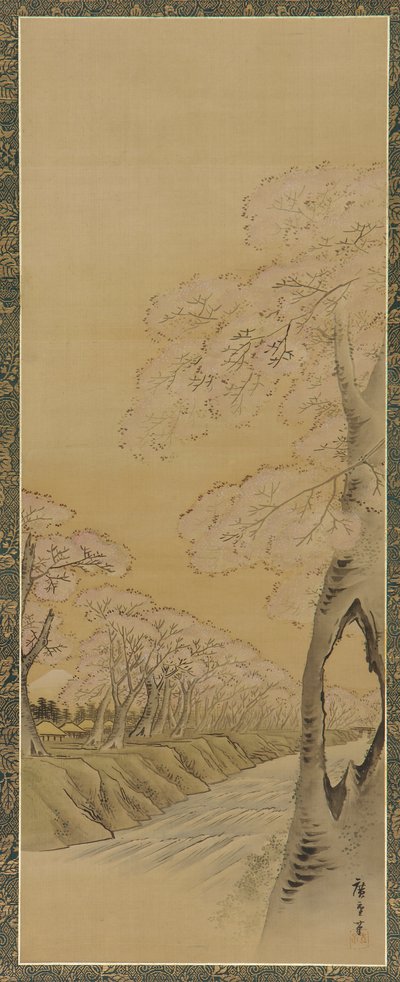 Landschaft: blühende Kirschbäume entlang eines Baches von Utagawa Hiroshige II