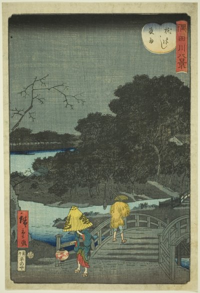 Nachtregen an der Makura-Brücke (Makurabashi yau), aus der Serie "Acht Ansichten des Sumida-Flusses (Sumidagawa hakkei)" von Utagawa Hiroshige II