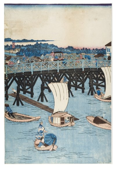Berühmte Orte in Tokio, Wahre Ansicht der Ryogoku-Brücke von Utagawa II Hiroshige