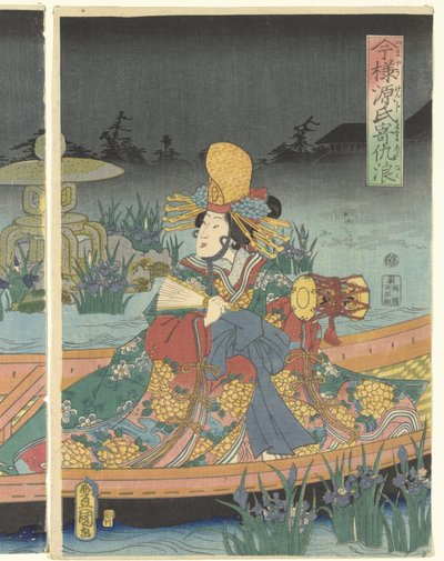 Feindliche Wellen nähern sich dem modernen Prinzen Genji von Utagawa Kunisada (I)