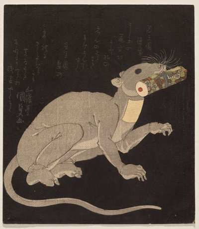 Ichikawa Danjūrō VII in einem Rattenkostüm, hält eine magische Schriftrolle von Utagawa Kunisada