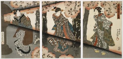 Nachtszene mit Mädchen und Laternen von Utagawa Kunisada