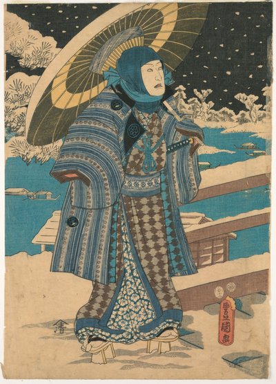 Teil eines Triptychons: Mann mit einem Sonnenschirm von Utagawa Kunisada
