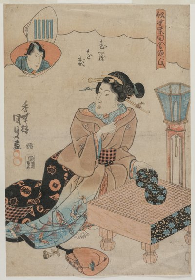 Frau bereitet sich auf das Go-Spiel vor von Utagawa Kunisada