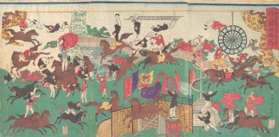 Französischer Reitzirkus auf dem Gelände des Asakusa Kannon Tempels von Utagawa Kuniteru