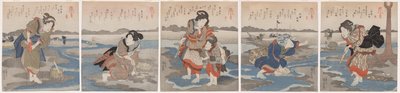 Fünf Bilder von Ebbe von Utagawa Kuniyoshi