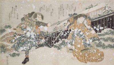 Diptychon (LtoR): Die Schauspieler Bando Mitugoro III und Segawa Kikunojo V, 1826 von Utagawa Kuniyoshi