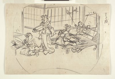 Hataori (Weben am Webstuhl) um 1840 von Utagawa Kuniyoshi